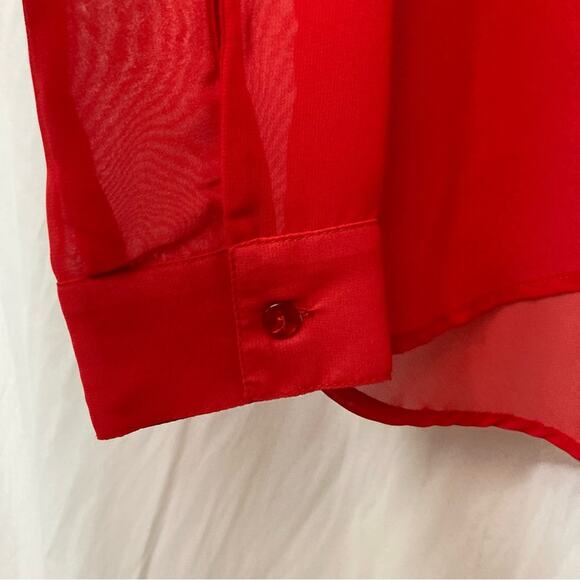 Olsenboye Red Lace Lightweight Button Up Blouse Top - Picture 6 of 11